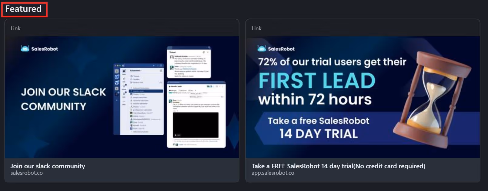 LinkedIn featured section showing links to calendly and templates.