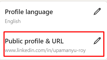 Edit custom URL option on LinkedIn.