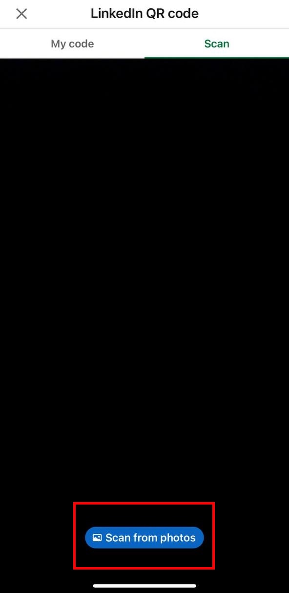 Scan LinkedIn QR code from iOS photos.