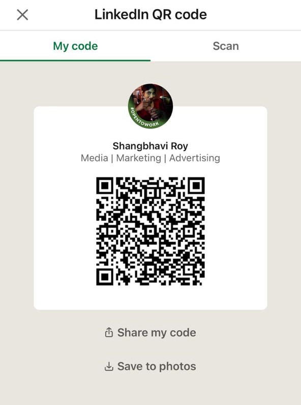 LinkedIn QR code on iOS.