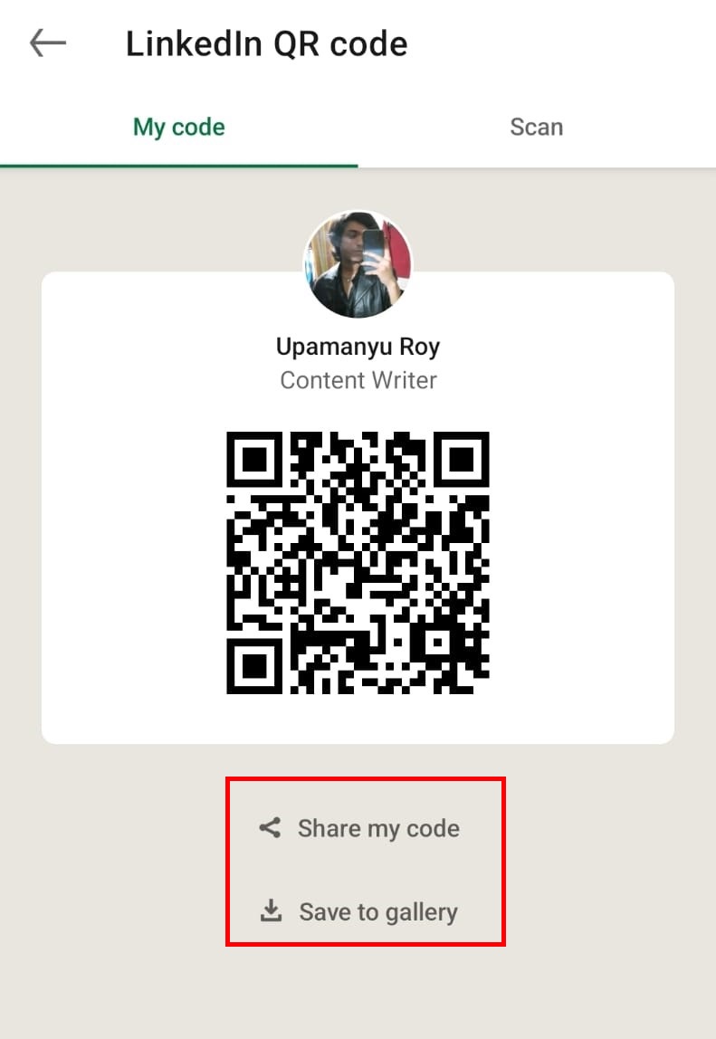 Sharing LinkedIn QR codes