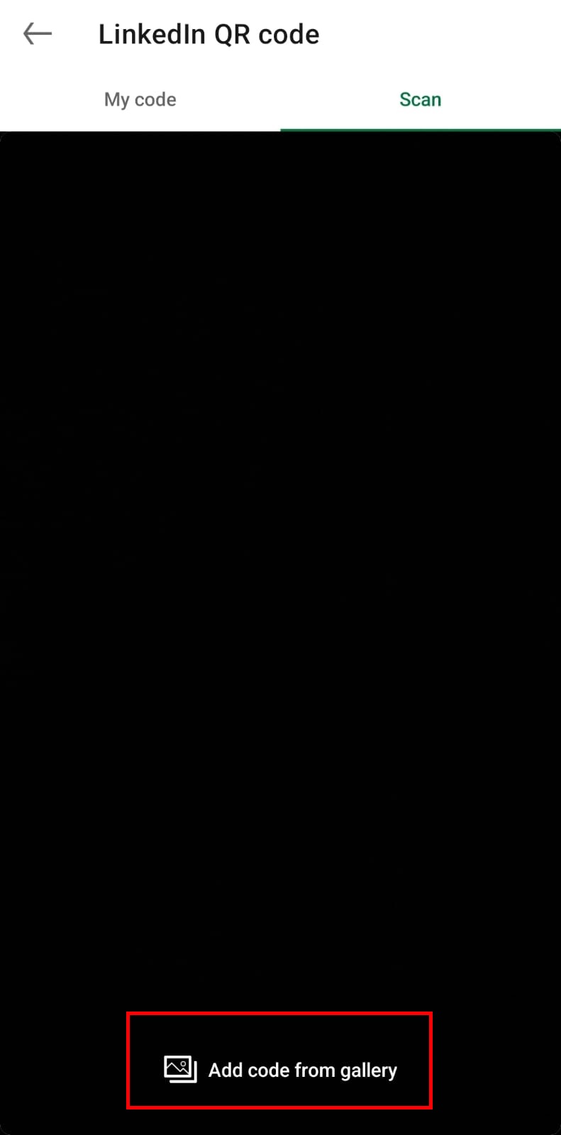 Add LinkedIn QR code from Android gallery.