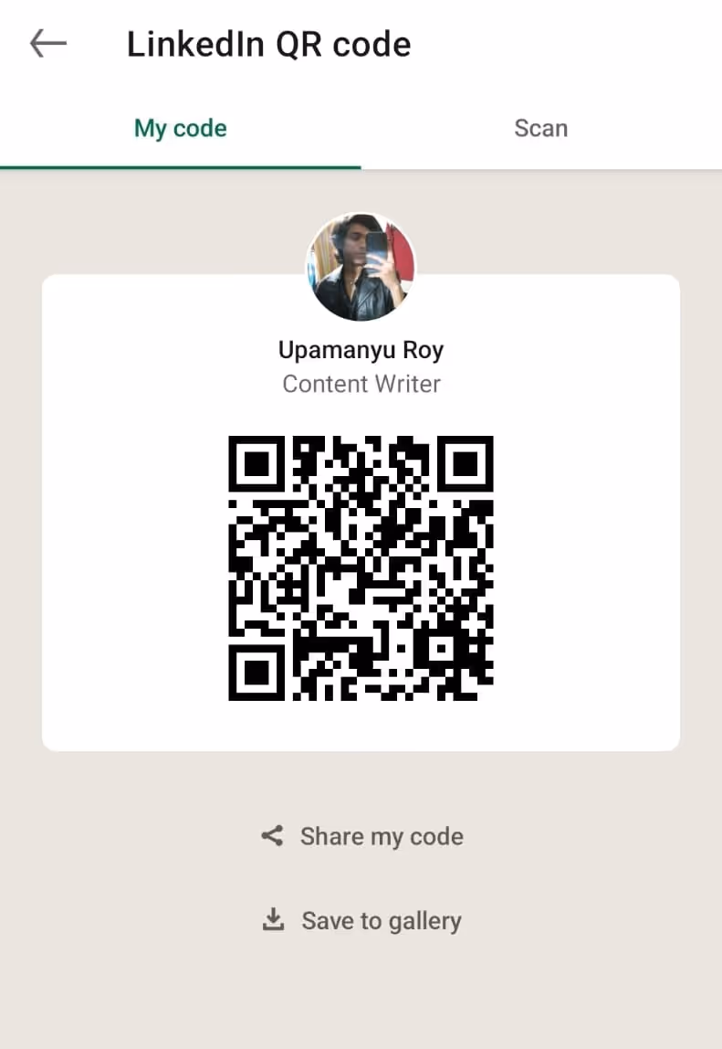 LinkedIn QR code on Android