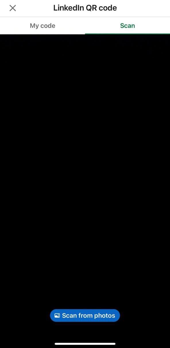 LinkedIn QR code scan tab on iOS.
