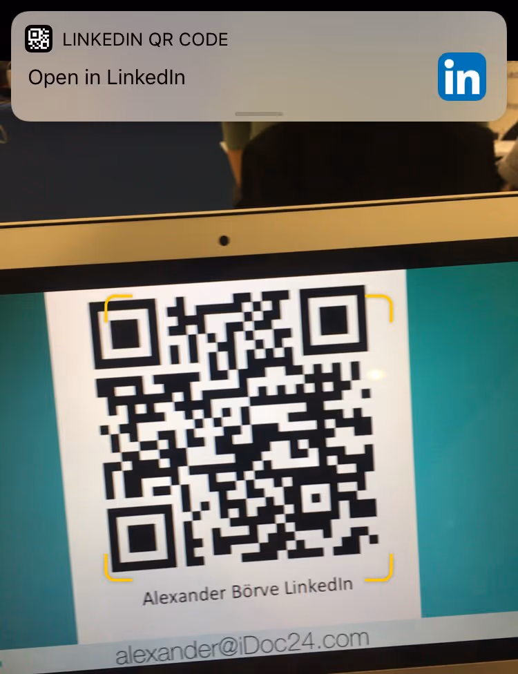 LinkedIn QR code on a presentation slide. 