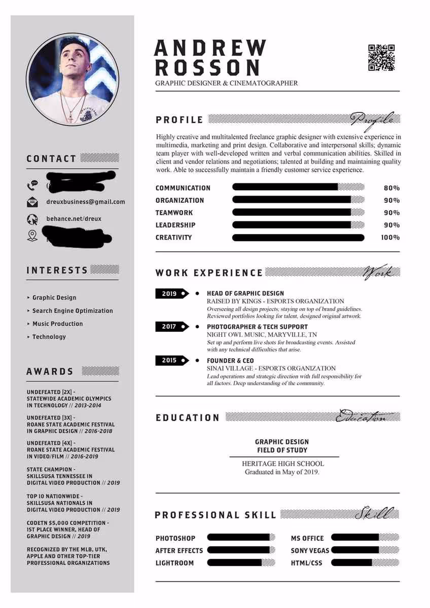 LinkedIn QR code on a resume. 