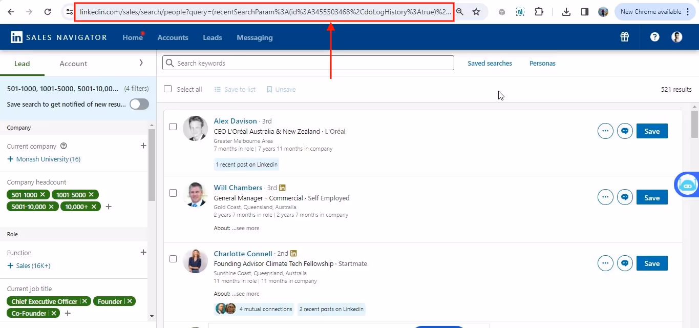 Copy the Sales Nav URL