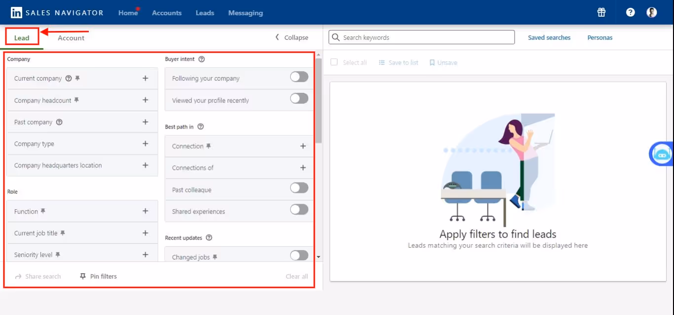 Sales Navigator search filters