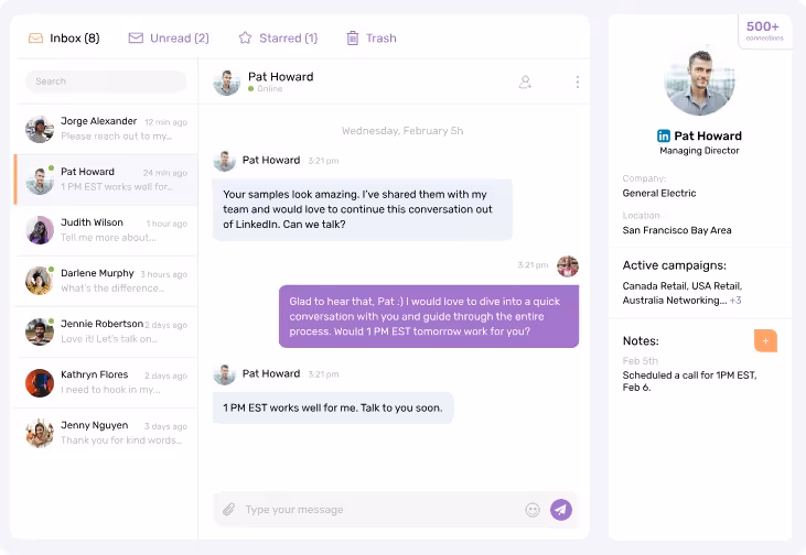 inbox management in dripify