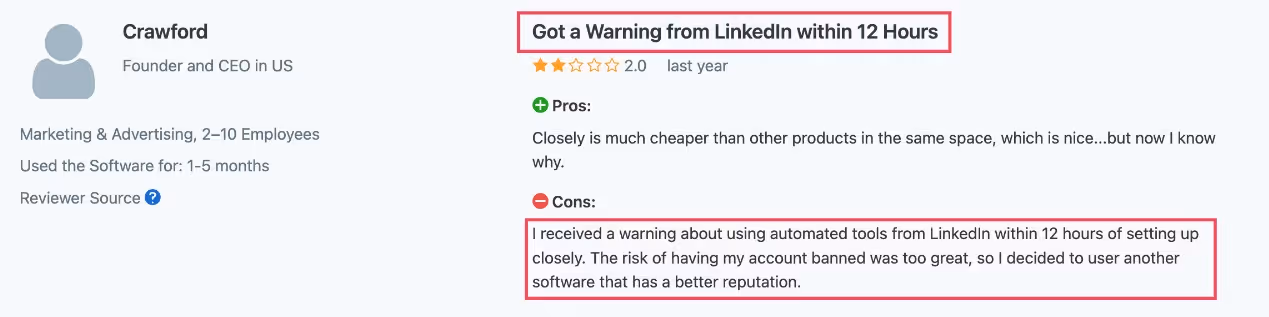 Capterra review of Closely