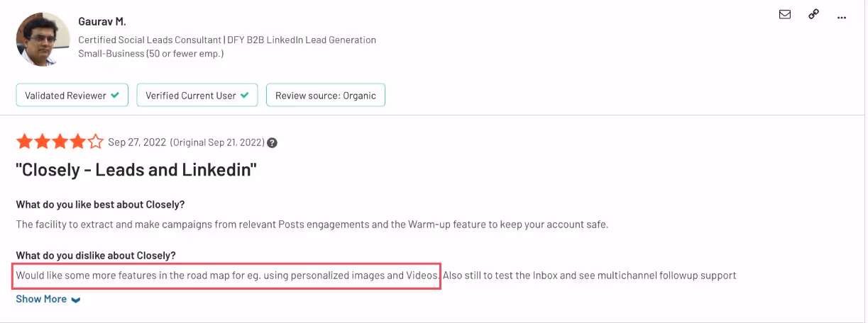 G2 review of Closely