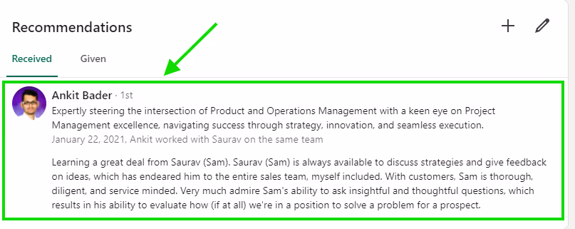 LinkedIn recommendation