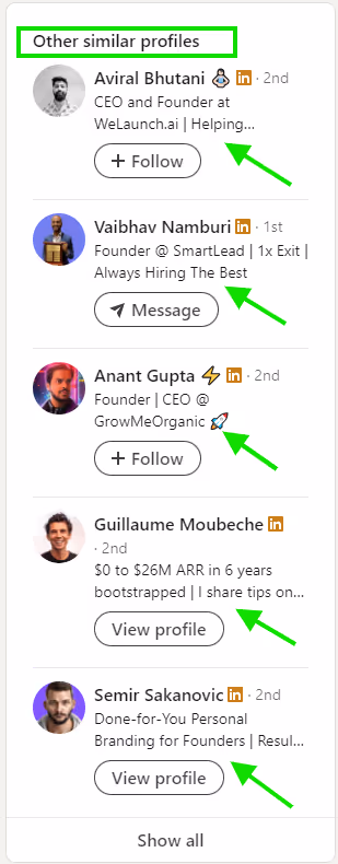 Profiles under "Other similar profiles" section