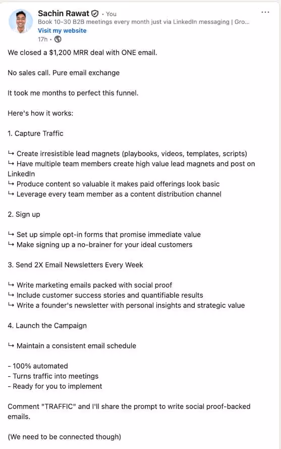 Example of LinkedIn post with unique value