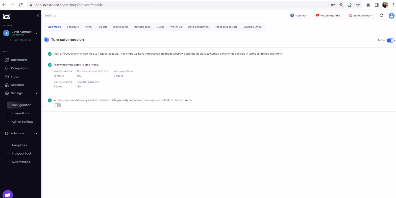 Safe mode of salesrobot
