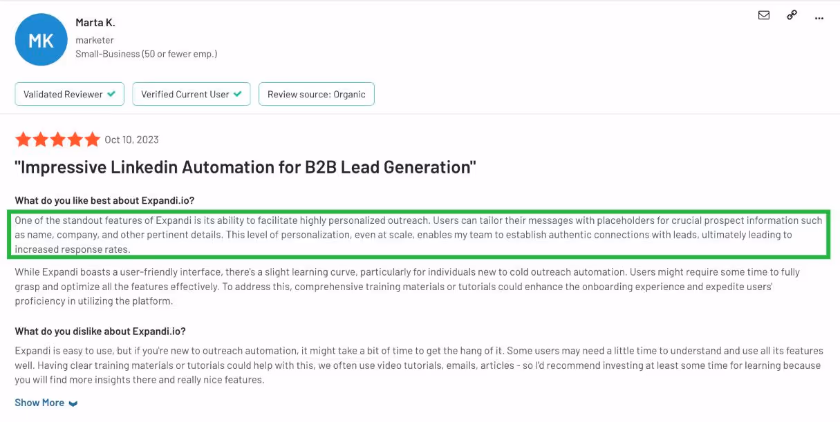G2 review of Expandi