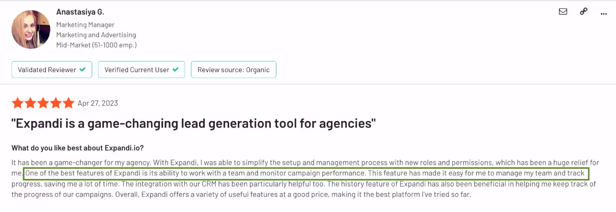 G2 review of Expandi