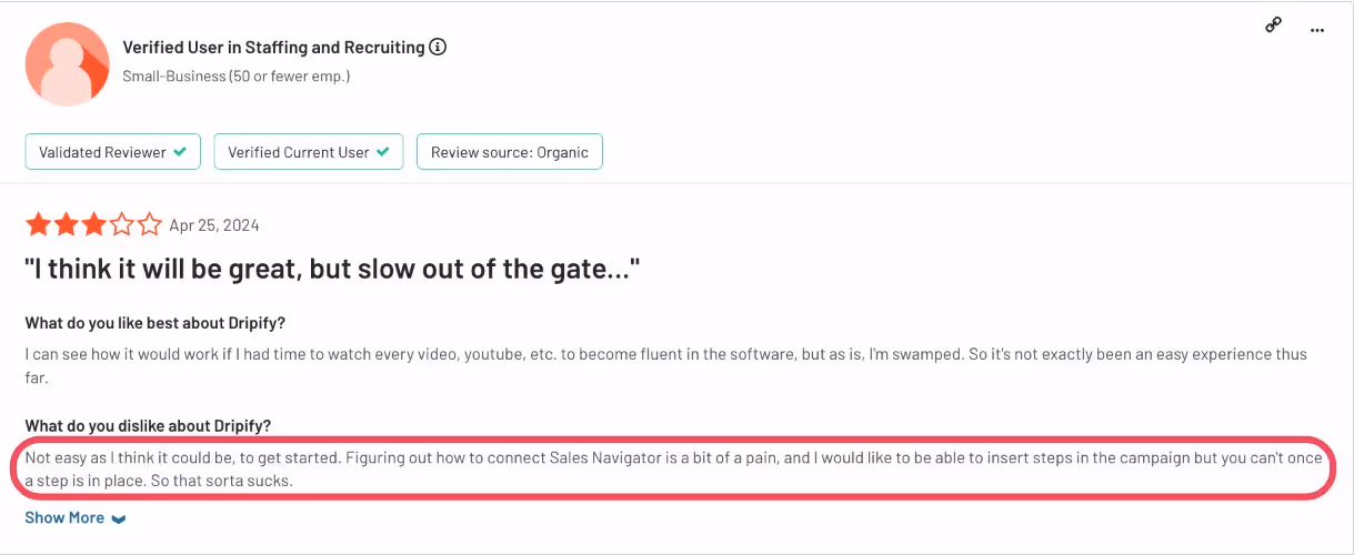 G2 review of Dripify