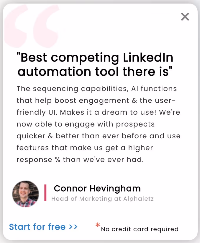 Salesrobot user review displayed on Salesrobot website