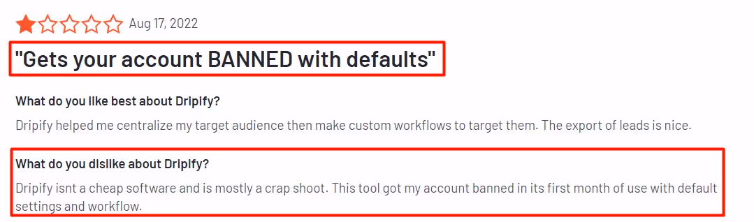 G2 review of Dripify