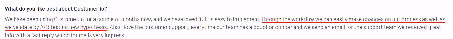 G2 review of Customer.io