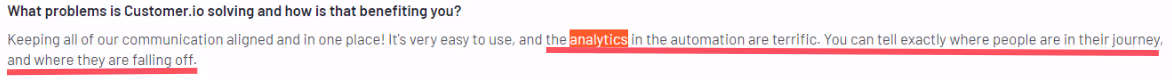 G2 review of customer.io