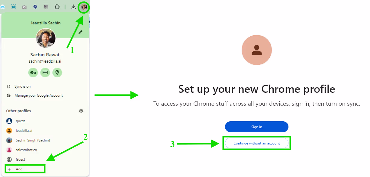 Mutiple chrome profile setup
