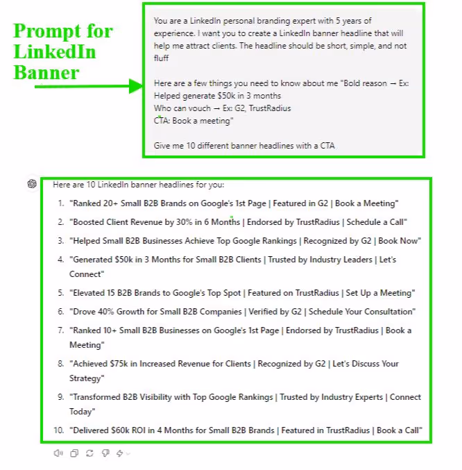 ChatGPT Prompt to generate LinkedIn Banner headline