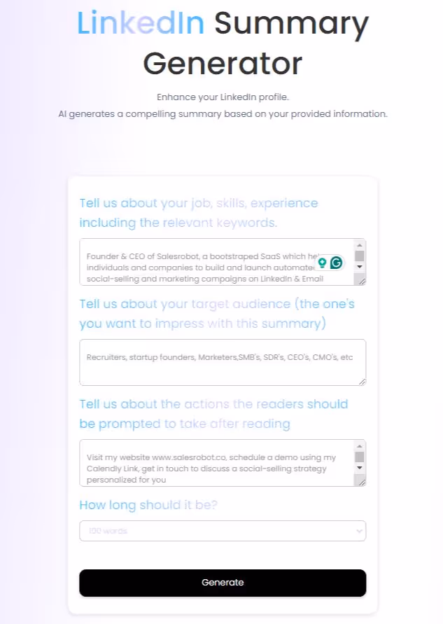 SalesRobot LinkedIn Headline Generator