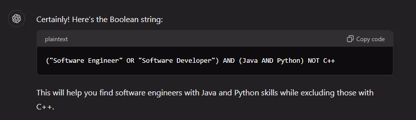 Boolean search string generated by ChatGPT.
