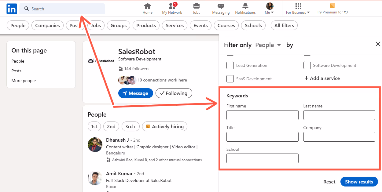 LinkedIn basic search.