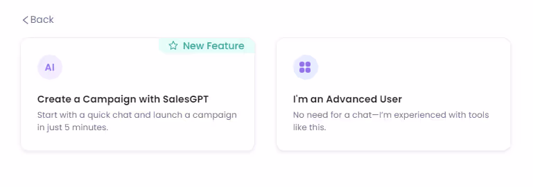 Options to create campaign with SalesRobot
