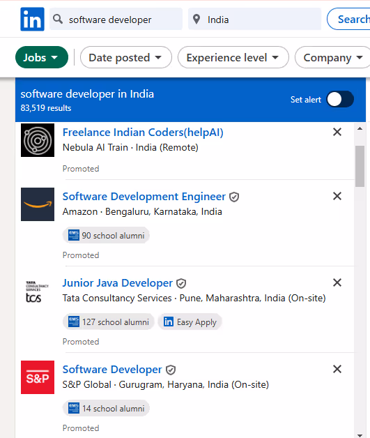 software developer basic search on linkedin