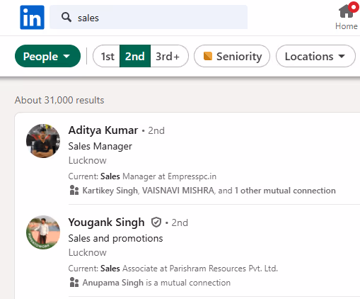 2nd degree "sales" connections on linkedin