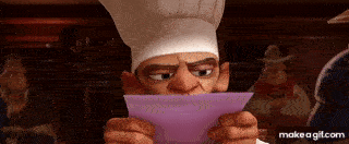 Ratatouille chef reading letter shocked