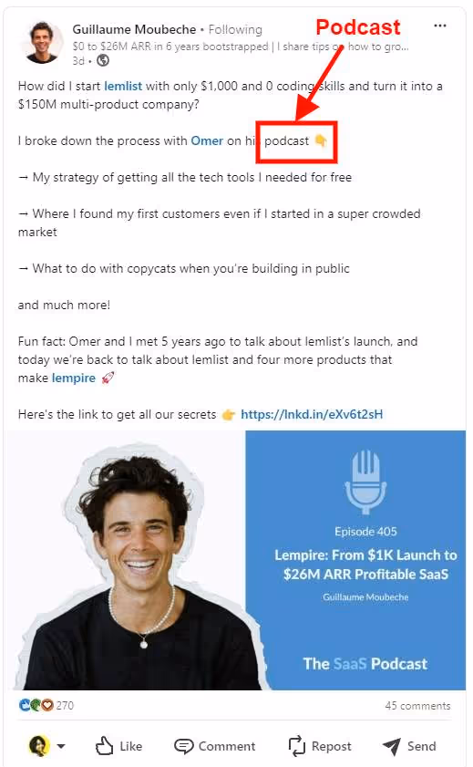 A podcast post on LinkedIn.