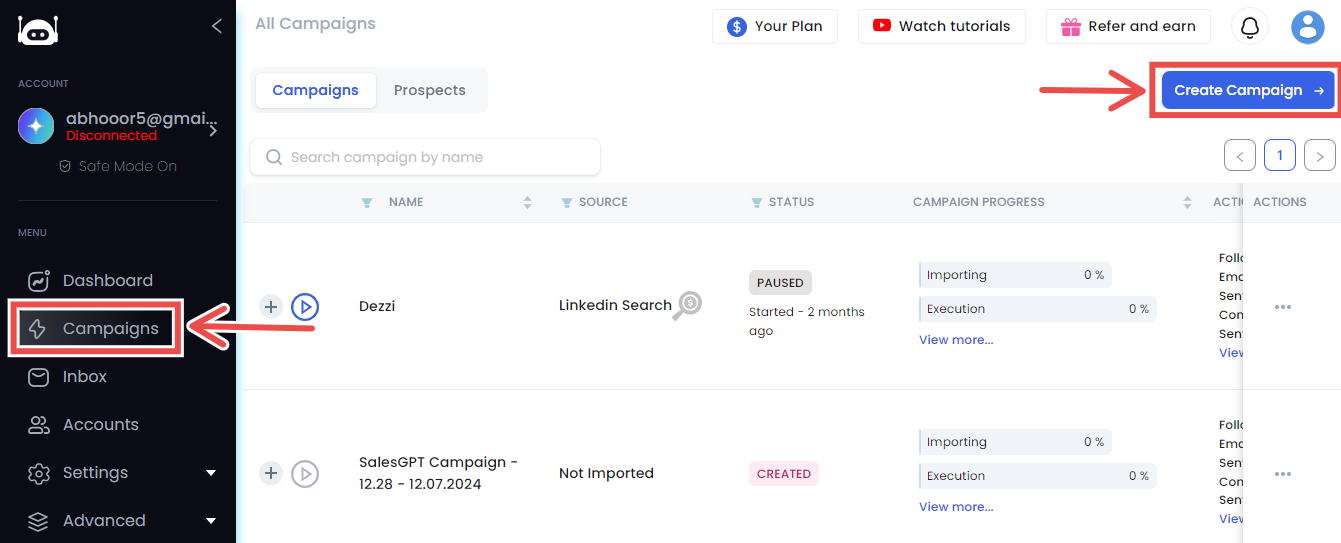 Creating campaign on SalesRobot.
