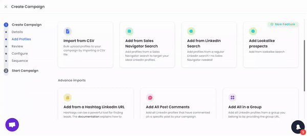 Options to add prospects to SalesRobot