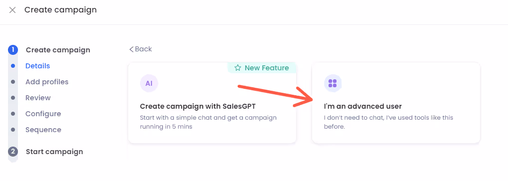 Clicking on 'I'm an advanced user'.