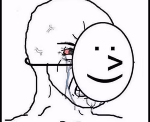 funny face crying with red eyes but face covered with a smiley