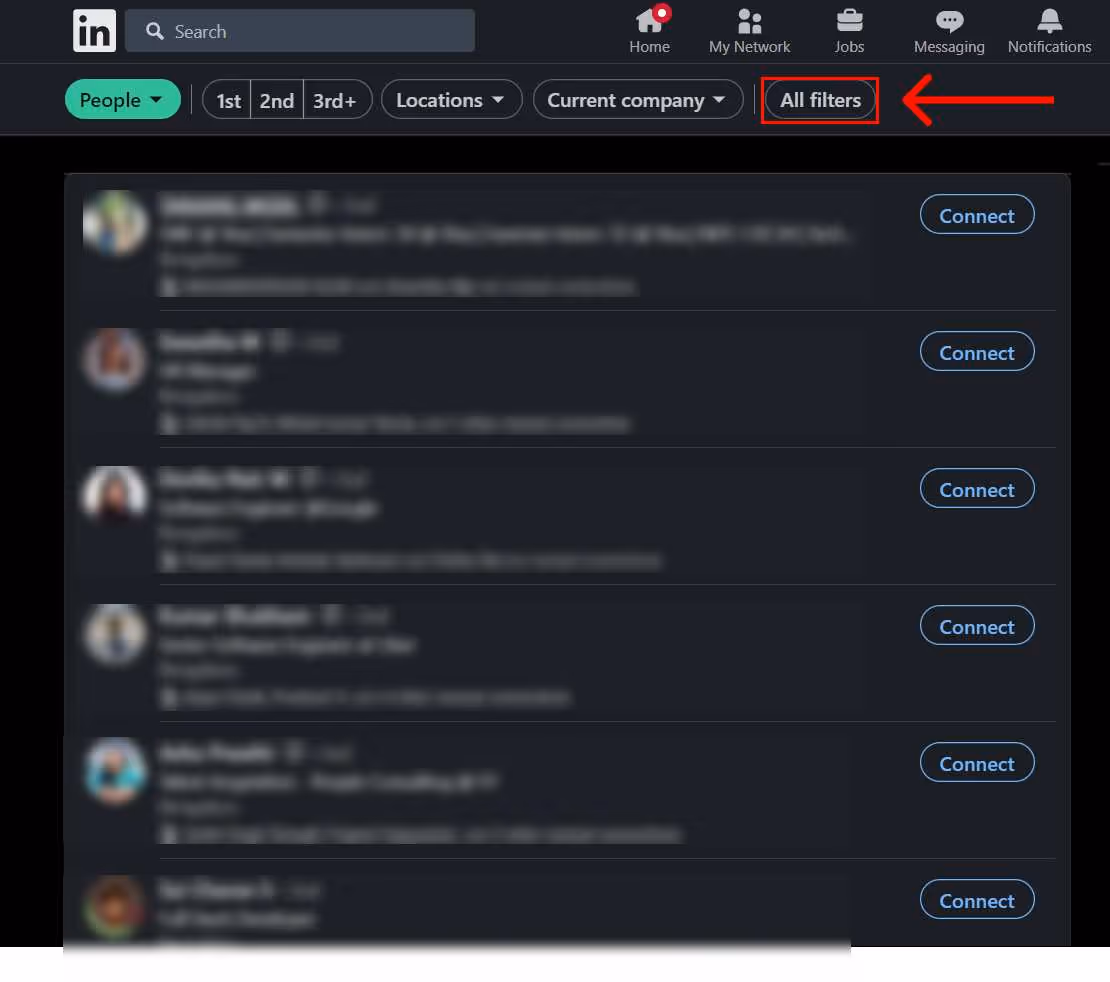 linkedin search all filters option
