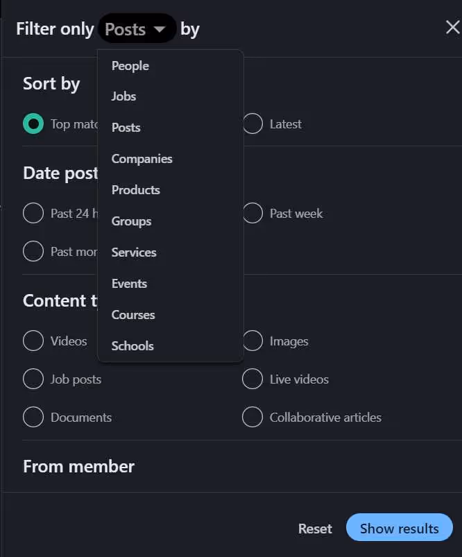 linkedin search filters