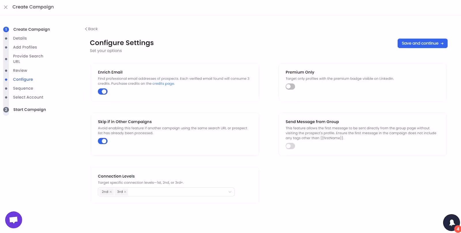 SalesRobot campaign settings configuration