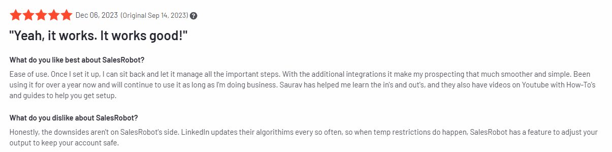 SalesRobot review on g2