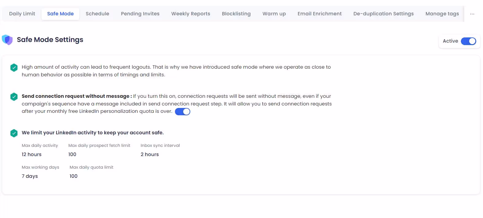 SalesRobot safe mode option