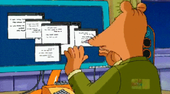 Arthur Read overwhelmed by computer screen filled with emails.