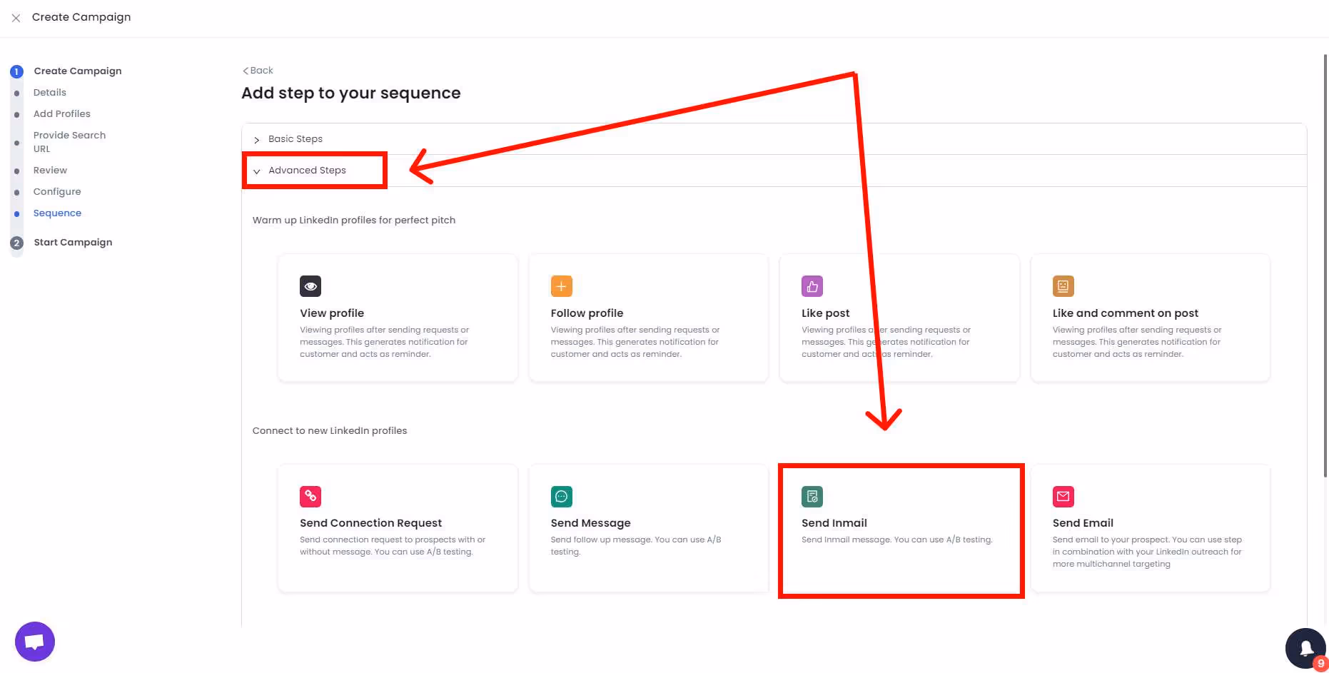 salesrobot campaign message sequence advanced steps