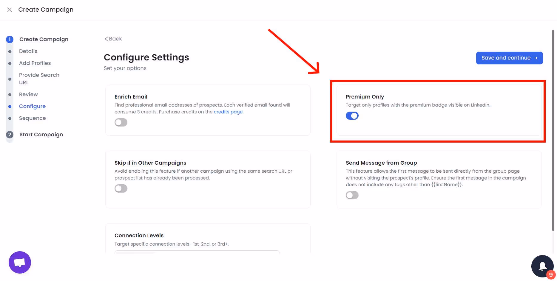 salesrobot campaign settings configuration 