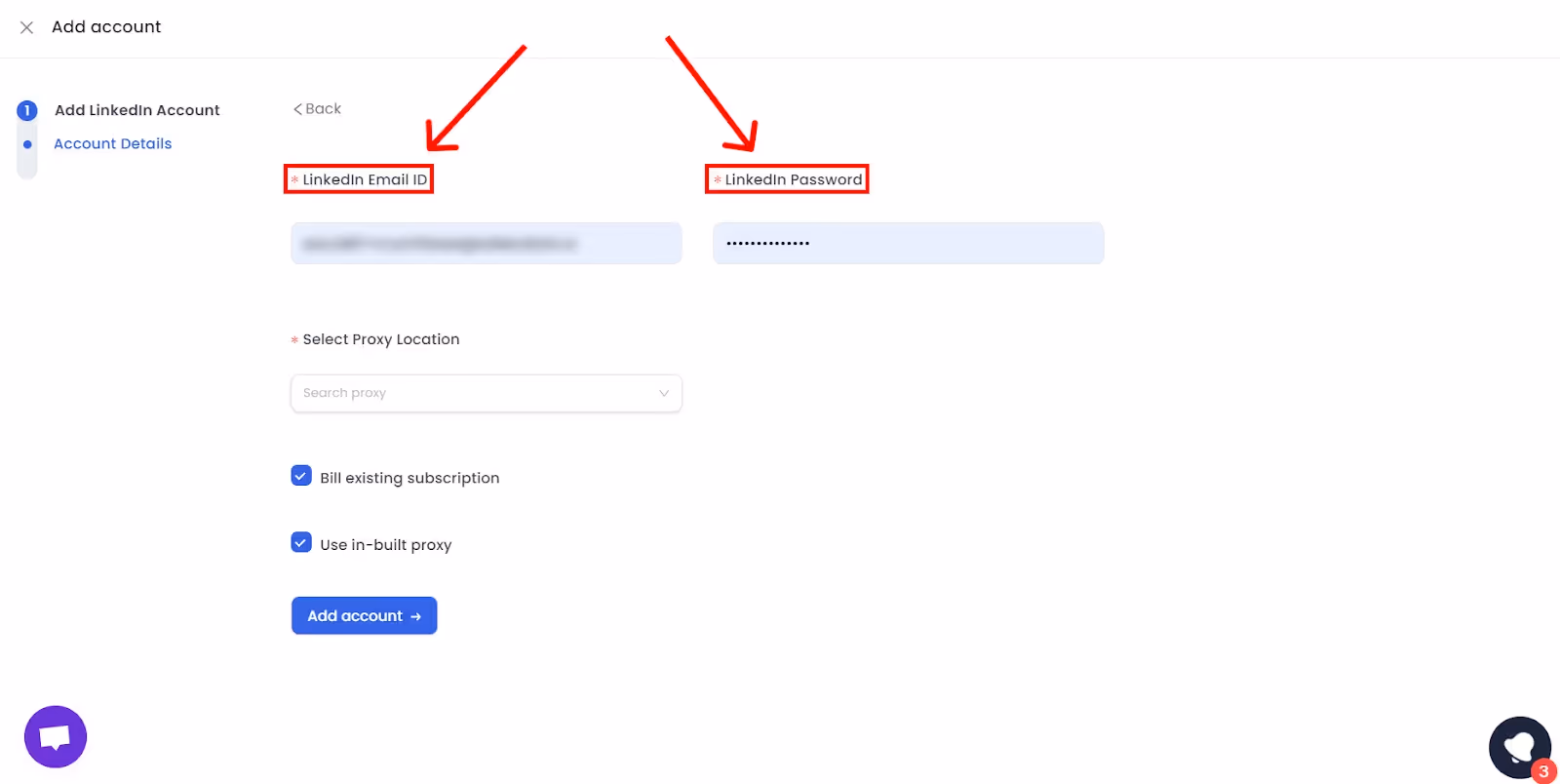 salesrobot linkedin account creds entry
