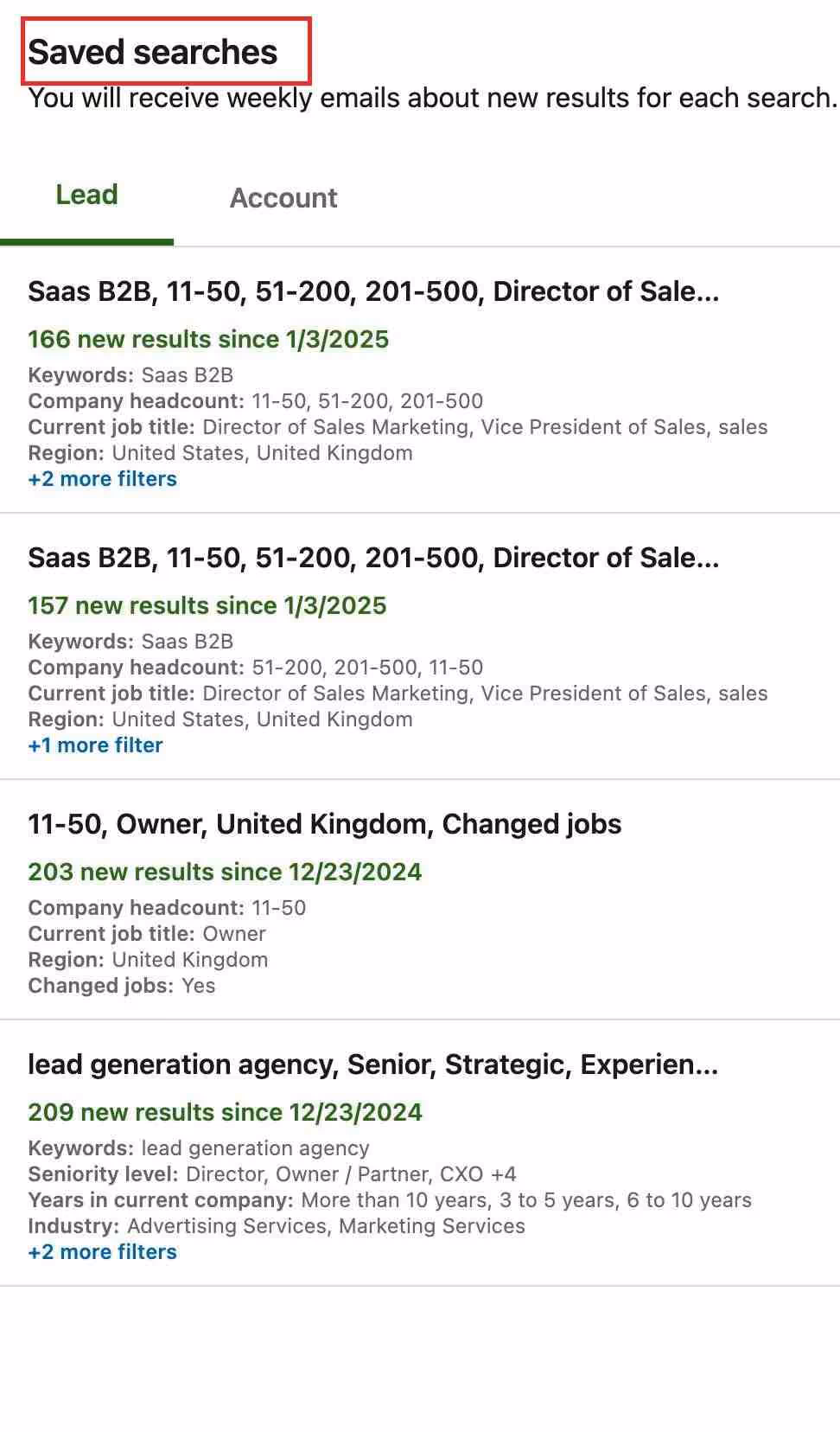 Saved searches in sales navigator